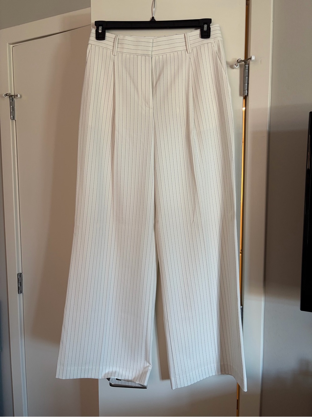 Ann Taylor Cream Wide-Leg Pinstripe Trousers
